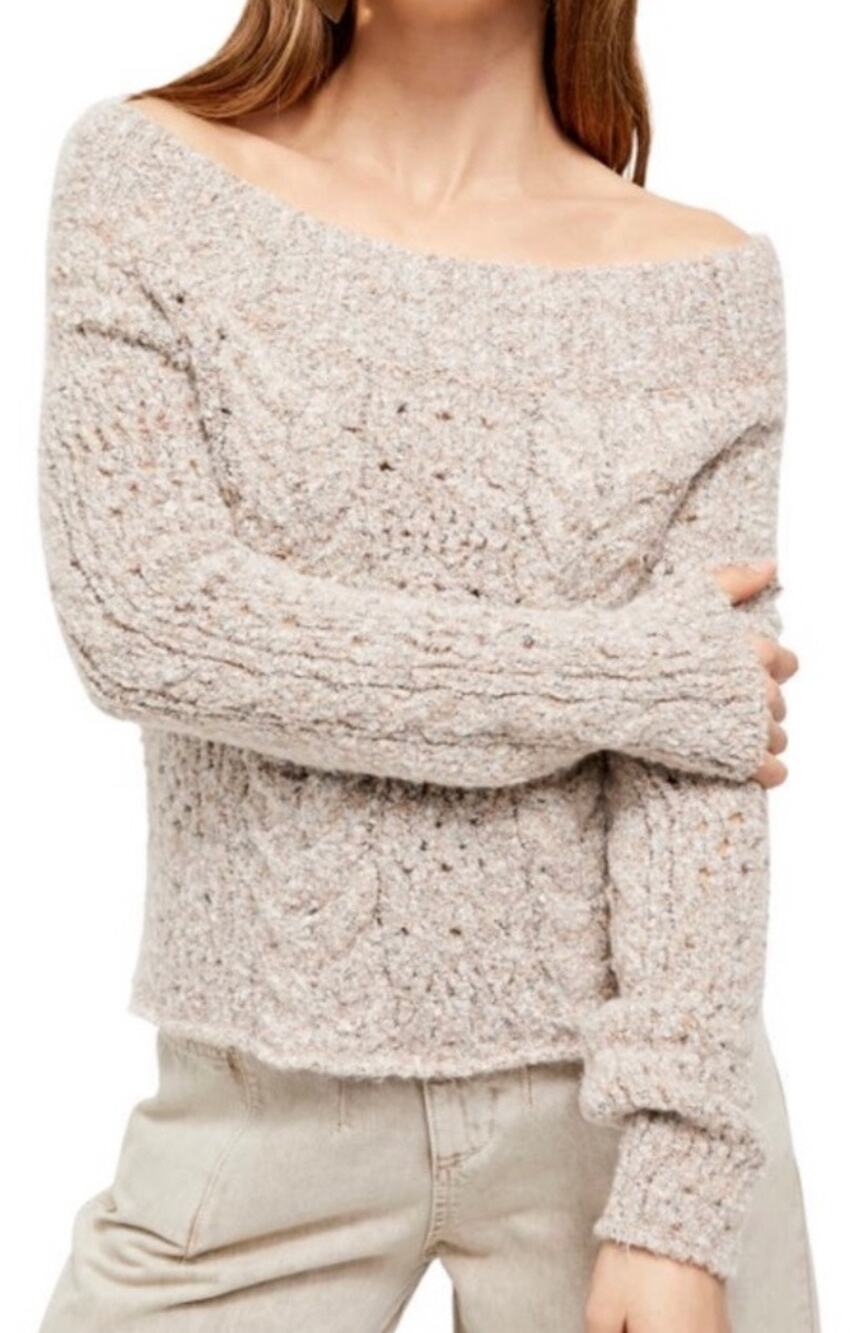 FREE PEOPLE Avalon Off Shoulder Sweater in Conch Shell | XS​​​​​​​​​​​​